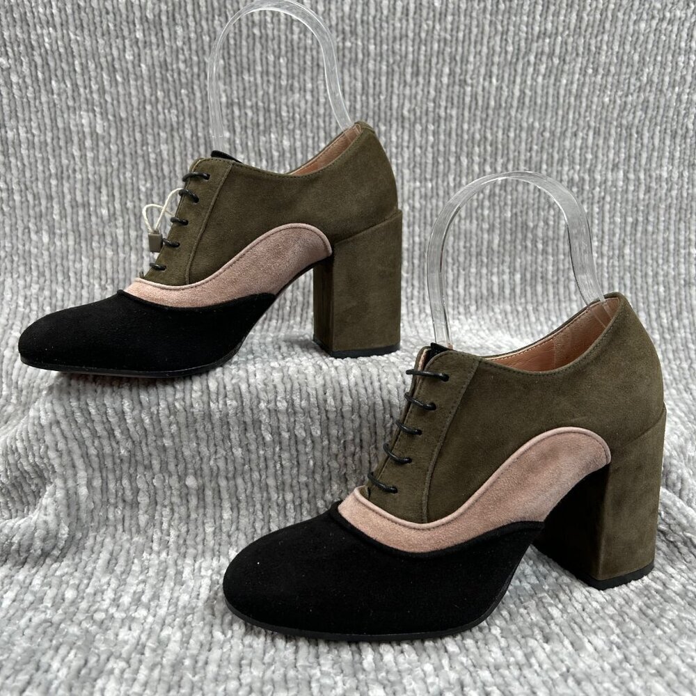 L'Autre Chose Olive, Black Italian Suede Leather Stack Heel Ankle Boot Bootie 36 - Picture 2 of 10